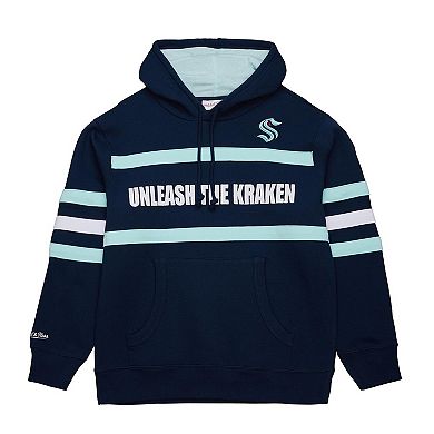 Men's Mitchell & Ness Deep Sea Blue Seattle Kraken Head Coach Slogan Pullover Hoodie