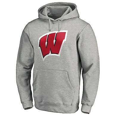 Men's Fanatics Gray Wisconsin Badgers Primary Logo Pullover Hoodie