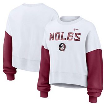 Women's Nike White Florida State Seminoles Color-Block Oversized Cropped Pullover Sweatshirt