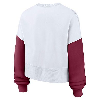 Women's Nike White Florida State Seminoles Color-Block Oversized Cropped Pullover Sweatshirt