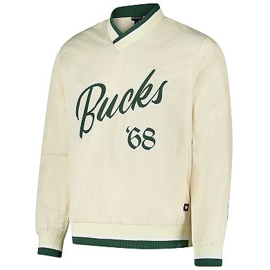 Unisex The Wild Collective Cream Milwaukee Bucks Applique Pullover Windbreaker