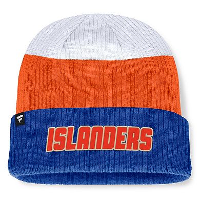 Men's Fanatics Royal/Orange New York Islanders Heritage Showboat Color-Block Cuffed Knit Hat