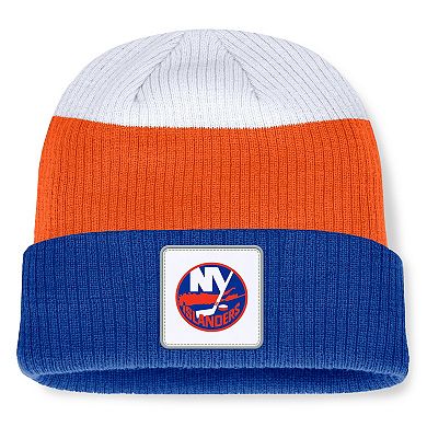 Men's Fanatics Royal/Orange New York Islanders Heritage Showboat Color-Block Cuffed Knit Hat