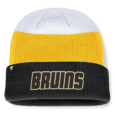 Men's Fanatics Black/Gold Boston Bruins Heritage Showboat Color-Block Cuffed Knit Hat