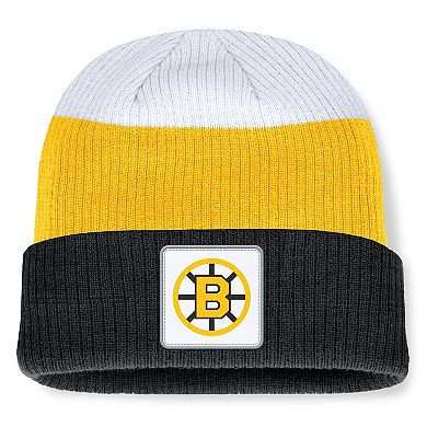 Men's Fanatics Black/Gold Boston Bruins Heritage Showboat Color-Block Cuffed Knit Hat