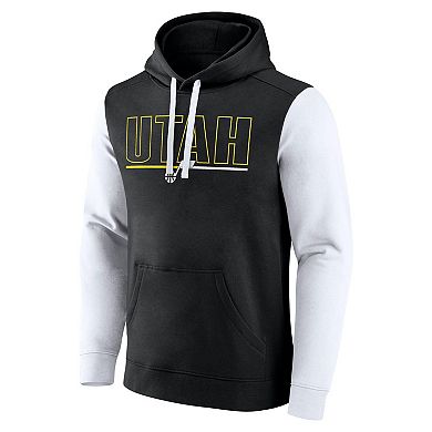 Men's Black Utah Jazz Outline Colorblock Pullover Hoodie