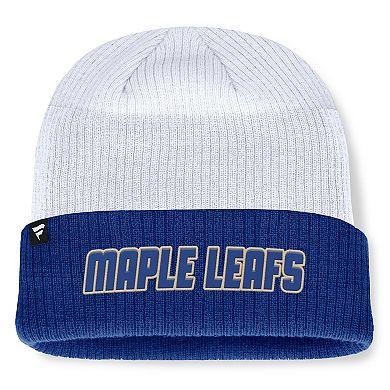 Men's Fanatics Blue/White Toronto Maple Leafs Heritage Showboat Color-Block Cuffed Knit Hat