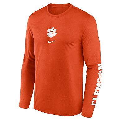 Men's Nike Orange Clemson Tigers Primetime Center Lockup Two-Hit Legend Long Sleeve T-Shirt