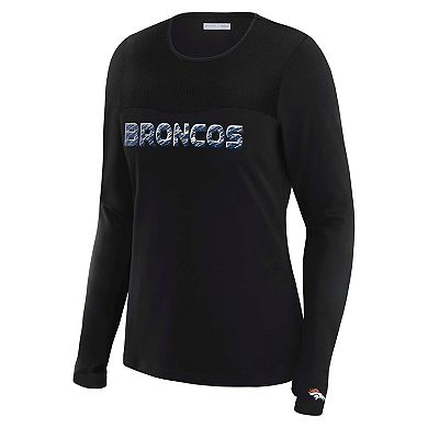 Women's WEAR by Erin Andrews x Gracie Hunt Black Denver Broncos Mesh Panel Long Sleeve T-Shirt