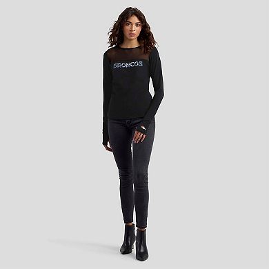 Women's WEAR by Erin Andrews x Gracie Hunt Black Denver Broncos Mesh Panel Long Sleeve T-Shirt