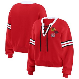 Women's WEAR by Erin Andrews Red Chicago Blackhawks Cropped Lace-Up Sweater