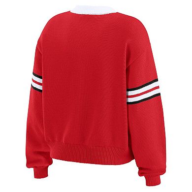 Women's WEAR by Erin Andrews Red Chicago Blackhawks Cropped Lace-Up Sweater