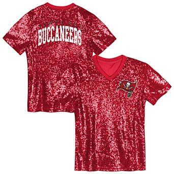 Youth Red Tampa Bay Buccaneers Wordmark Sequin V-Neck Top