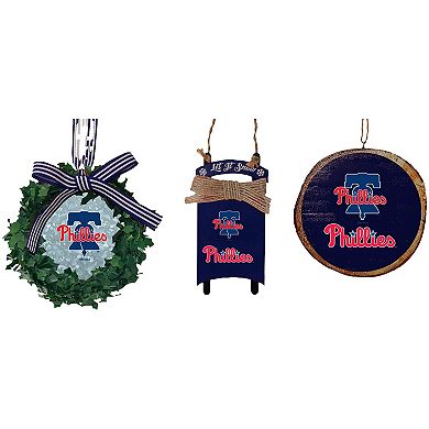 "The Memory Company Philadelphia Phillies Three-Pack Wreath, Sled & Circle Ornament Set"