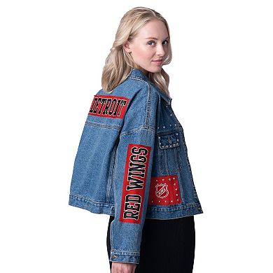 Women's G-III 4Her by Carl Banks Detroit Red Wings Game Ball Cropped Button-Up Denim Jacket