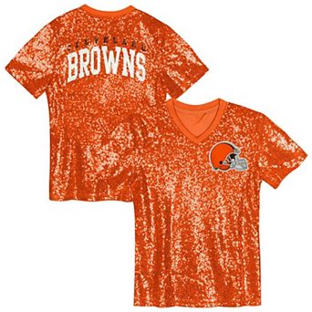 Youth Brown Cleveland Browns Wordmark Sequin V-Neck Top