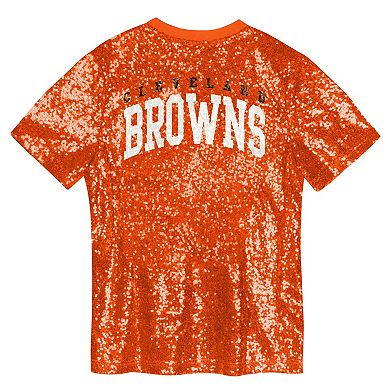 Youth Brown Cleveland Browns Wordmark Sequin V-Neck Top