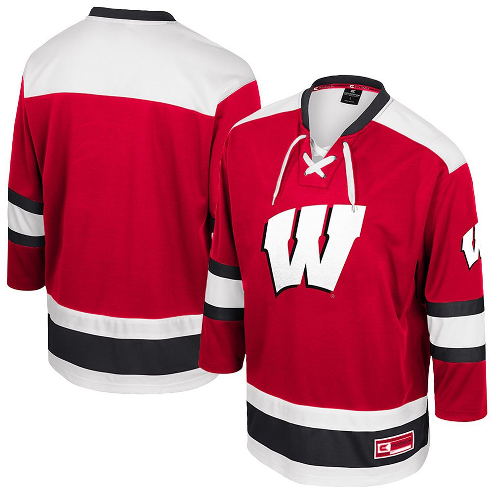 Men's Colosseum Red Wisconsin Badgers Athletic Machine Fashion Hockey Jersey