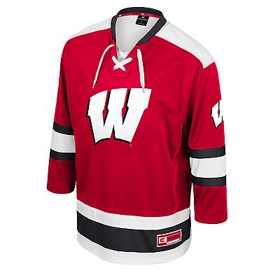 Men's Colosseum Red Wisconsin Badgers Athletic Machine Fashion Hockey Jersey