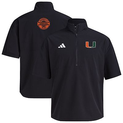 Men's adidas Black Miami Hurricanes 2024 Half-Zip Short Sleeve