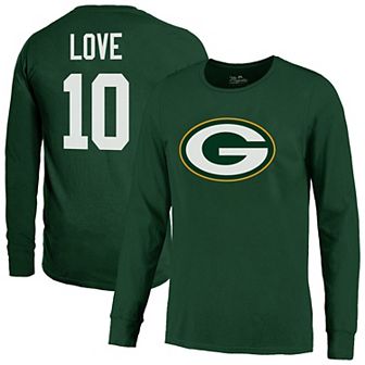 Men's Majestic Threads Jordan Love Green Green Bay Packers Name & Number Long Sleeve T-Shirt