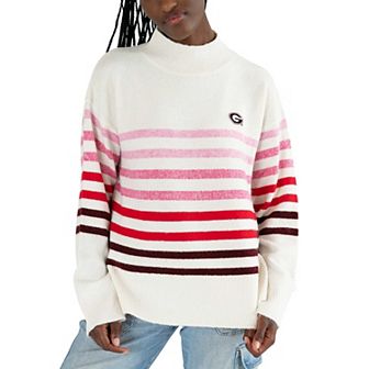 Women's Lusso White Georgia Bulldogs Simone Striple Mock Neck Oversized Pullover Sweater