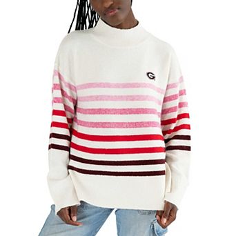 Women's Lusso White Georgia Bulldogs Simone Striple Mock Neck Oversized Pullover Sweater