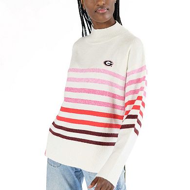Women's Lusso White Georgia Bulldogs Simone Striple Mock Neck Oversized Pullover Sweater