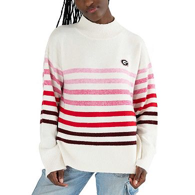 Women's Lusso White Georgia Bulldogs Simone Striple Mock Neck Oversized Pullover Sweater