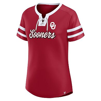 Women's Fanatics Crimson Oklahoma Sooners Iconic Athena Lace-Up T-Shirt