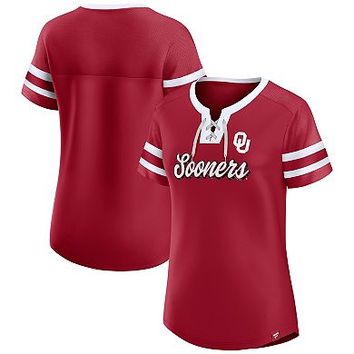 Women's Fanatics Crimson Oklahoma Sooners Iconic Athena Lace-Up T-Shirt