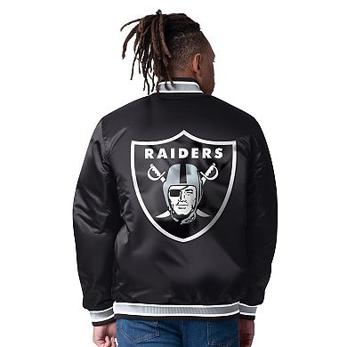 Men's Starter Black/Silver Las Vegas Raiders Closer Reversible Satin Full-Snap Jacket