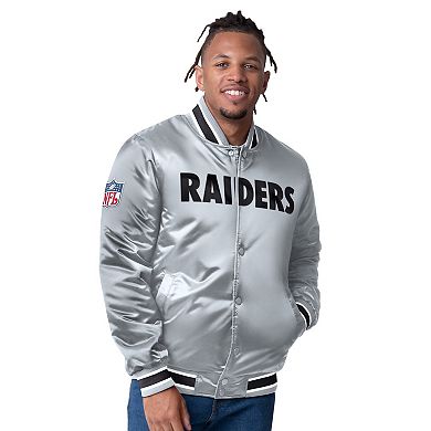 Men's Starter Black/Silver Las Vegas Raiders Closer Reversible Satin Full-Snap Jacket