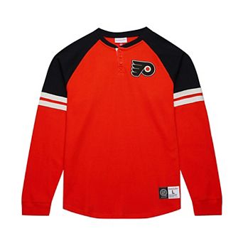 Men's Mitchell & Ness Orange Philadelphia Flyers Thermal Henley Long Sleeve T-Shirt