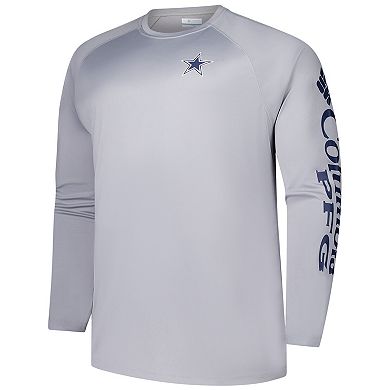 Men's Columbia Gray Dallas Cowboys Big & Tall Terminal Tackle�� Omni-Shade�� Raglan Long Sleeve T-Shirt