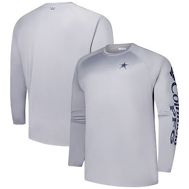 Men's Columbia Gray Dallas Cowboys Big & Tall Terminal Tackle�� Omni-Shade�� Raglan Long Sleeve T-Shirt
