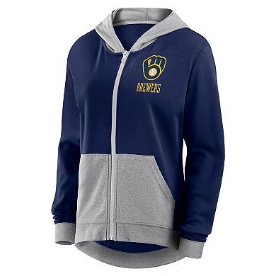 Women's Fanatics Navy Milwaukee Brewers Hit It French Terry Full-Zip Hoodie