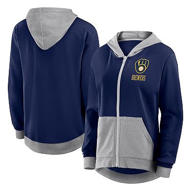 Women's Fanatics Navy Milwaukee Brewers Hit It French Terry Full-Zip Hoodie
