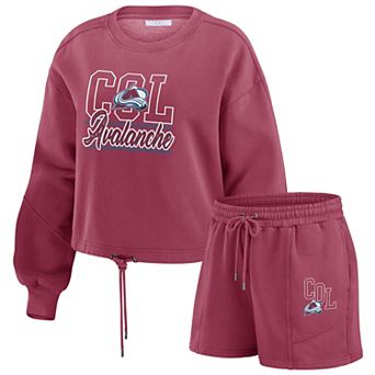 Women's WEAR by Erin Andrews Burgundy Colorado Avalanche Washed Fleece Sweatshirt & Shorts Lounge Set