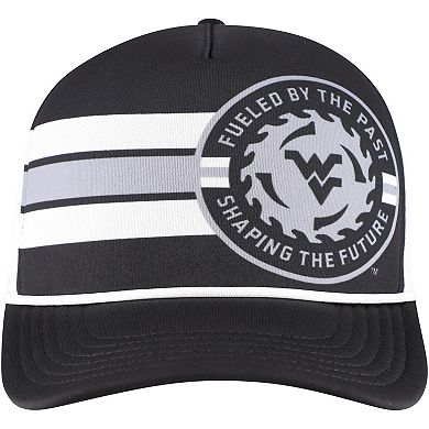 Men's Legacy Athletic Black West Virginia Mountaineers Built on Bravery Running Circle Trucker Adjustable Hat