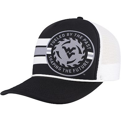 Men's Legacy Athletic Black West Virginia Mountaineers Built on Bravery Running Circle Trucker Adjustable Hat