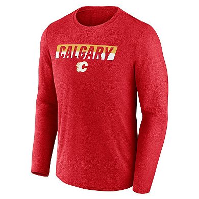 Men's Fanatics Heather Red Calgary Flames Transition Long Sleeve T-Shirt