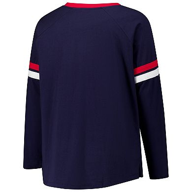 Women's Fanatics Navy New England Patriots Plus Size Lace-Up V-Neck Long Sleeve T-Shirt