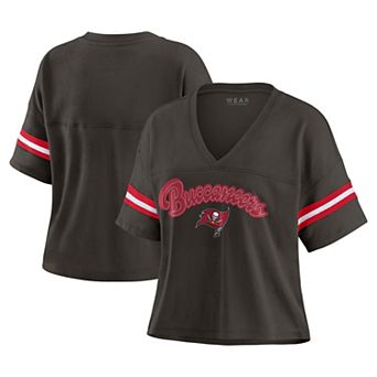 Women's WEAR by Erin Andrews Pewter Tampa Bay Buccaneers Plus Size Color Block Boxy V-Neck T-Shirt