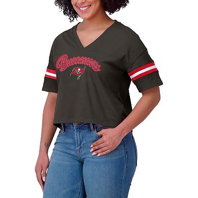 Women's WEAR by Erin Andrews Pewter Tampa Bay Buccaneers Plus Size Color Block Boxy V-Neck T-Shirt