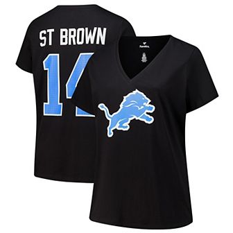Women's Fanatics Amon-Ra St. Brown Black Detroit Lions Plus Size Player Name & Number V-Neck T-Shirt