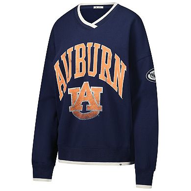 Women's '47 Navy Auburn Tigers Clubhouse Daze Eighties V-Neck Pullover Sweatshirt