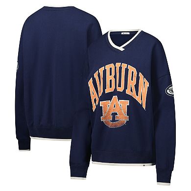 Women's '47 Navy Auburn Tigers Clubhouse Daze Eighties V-Neck Pullover Sweatshirt