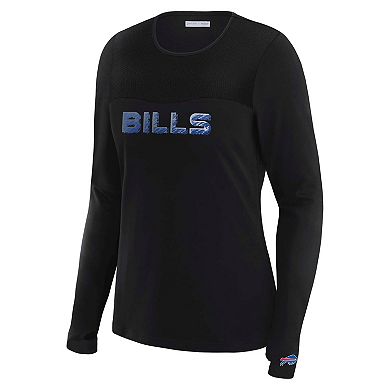 Women's WEAR by Erin Andrews x Gracie Hunt Black Buffalo Bills Mesh Panel Long Sleeve T-Shirt