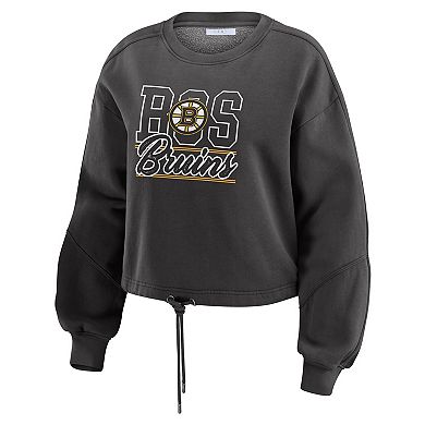 Women's WEAR by Erin Andrews Black Boston Bruins Washed Fleece Sweatshirt & Shorts Lounge Set